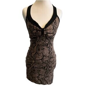 90s Halter Dress GUESS Animal Print Snakeskin Lace Up Sexy Bodycon Vintage Y2K S